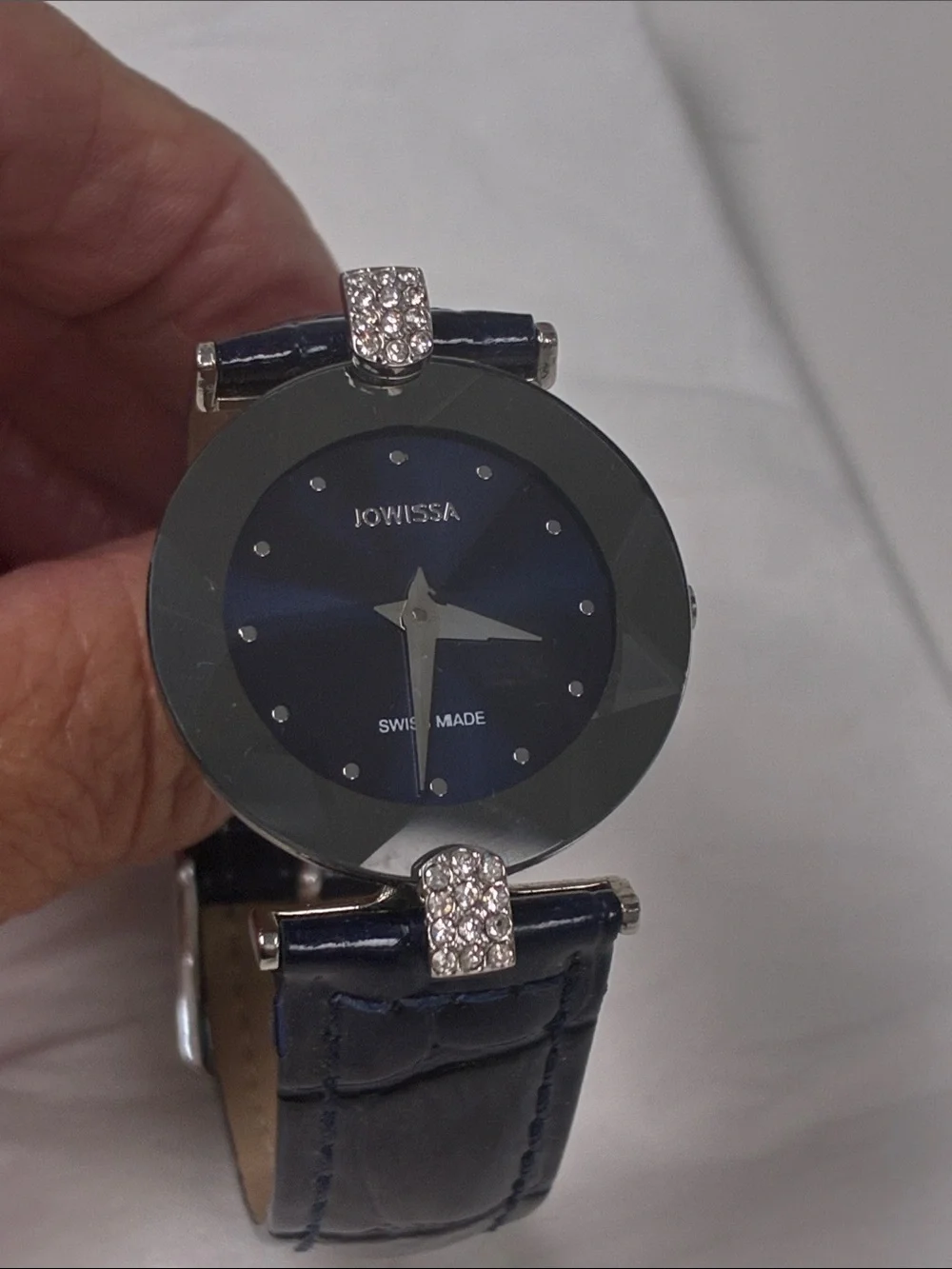 Women Jowissa Swiss  Blue Faceted Crystal Accent Leather Strap Watch